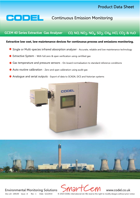 GCEM 40E Datasheet Gas Monitoring - CODEL - CEMS Document