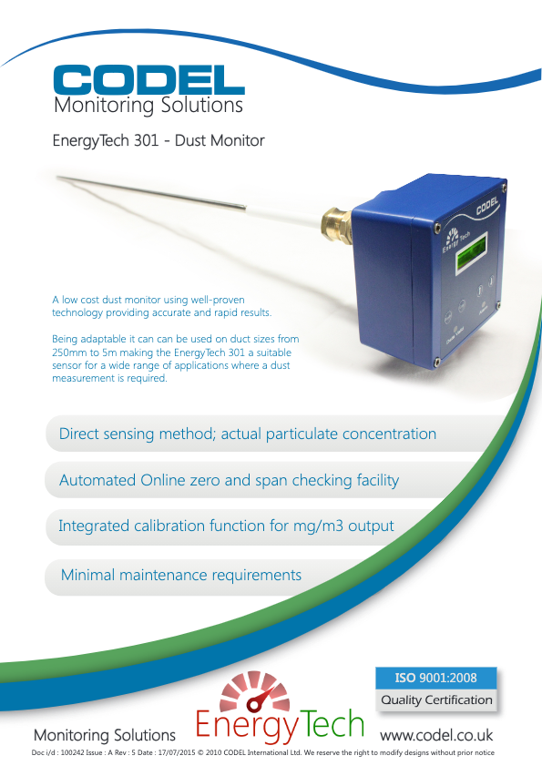 EnergyTech 301 Datasheet Dust Monitor - CEMS CODEL
