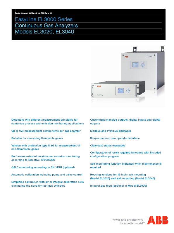 EasyLine EL3000 Series-ABB CEMS Datasheet-Continuous Gas Analyzers