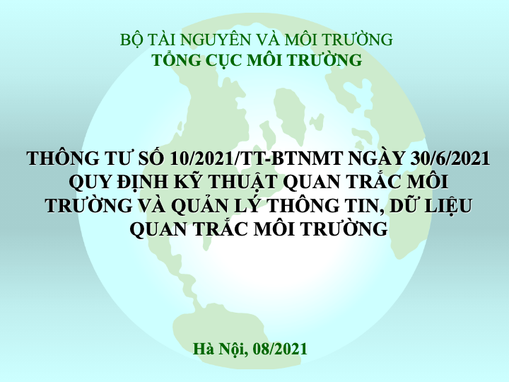 Tài liệu Hội thảo phổ biến Thông tư 10/2021/TT-BTNMT - Quy định hoạt động quan trắc môi trường tự động
