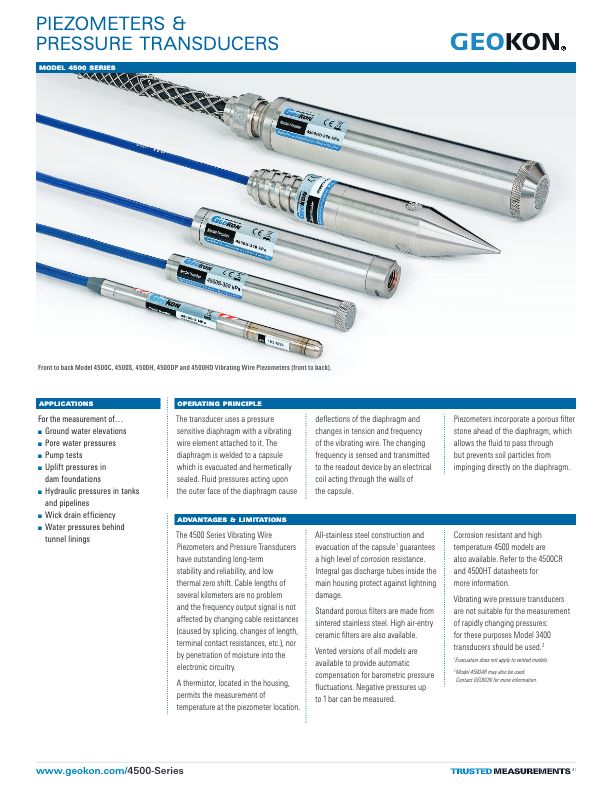 4500 GEOKON_Piezometers Pressure Transducers_Datasheet